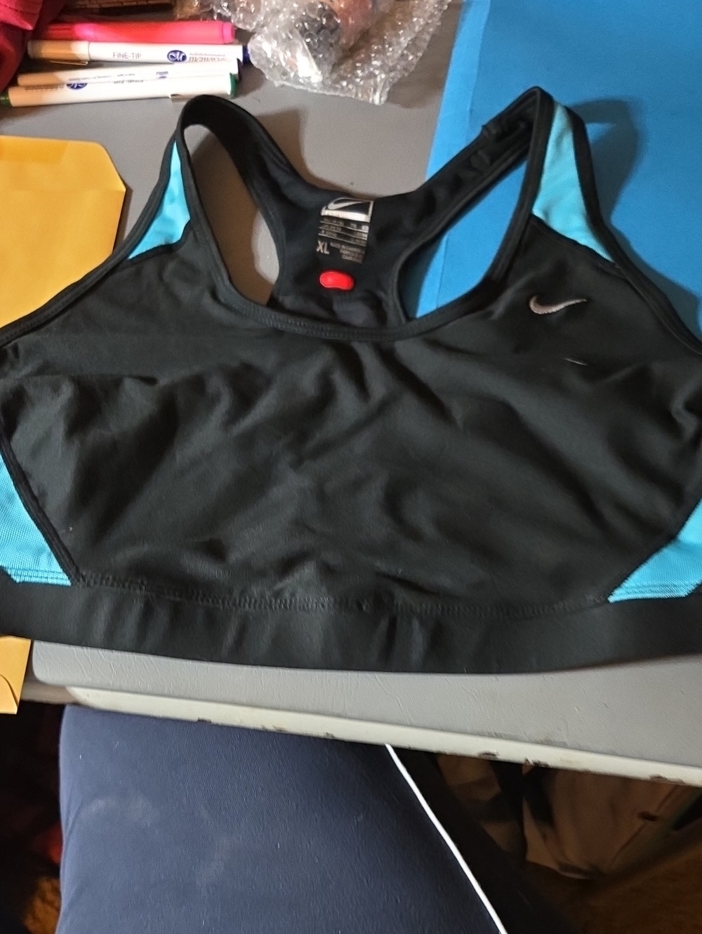 Nike Black and Turquoise Racerback Sports Bra